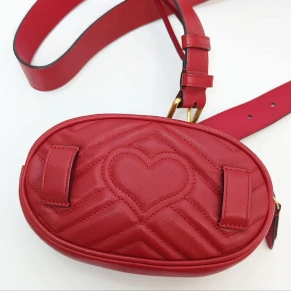 Authentic Gucci GG Marmont Belt Bag Matelasse Red Leather Waist Pouch Gucci - Picture 6 of 15